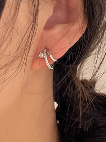 Stylever 1对925纯银优雅双层闪亮立方氧化锆耳钉，时尚耳钉，女士日常及派对珠宝礼品