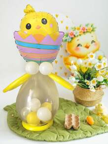 17pcs/Set Easter Chick/Egg Shaped Foil Balloons - 5 Inches And Oblong, Yellow And Orange Latex Balloons, Yellow/Orange Party Decorations, Suitable For Easter Celebration