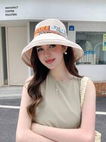 1 Pc Contrast Color Bowknot Decorative Wide Brim Foldable Sun Hat, Casual Minimalist Stylish Elegant UV Protection, Suitable For Outings, Travel, Vacation, Gatherings In Spring/Summer - Multicolor - View 5