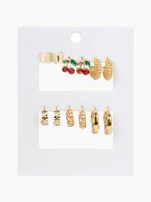 1 Set Women Butterfly & Cherry Metal Hoop Earrings, Fun & Versatile, Suitable For Daily, Commuting, Campus, Dating