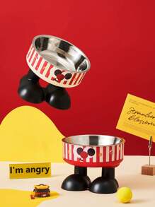 1pc Elevated Cartoon Cat Dog Pet Food Water Bowl With Spill Prevention, Raised Feeder