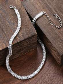 1pc Luxury Geometric Square Choker Necklace, Jewelry For Women, Summer Bohemian Necklaces - Silver - View 4