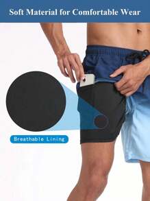 Gradient Color Quick Dry Beach Men Shorts For Men - Stretchy, Men's Two Layers Board Men's Swim Trunk Shorts With Pockets Breathable, And Perfect For Summer Outdoor Activities / Sports / Gym
