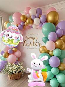 66/130 piezas Kit de arco de globos para Pascua, decoraciones de fiesta de Pascua con globos dorados y pastel, globos de foil con conejos, zanahorias y huevos de Pascua para decorar fiestas temáticas de Pascua, cumpleaños y baby shower de primavera