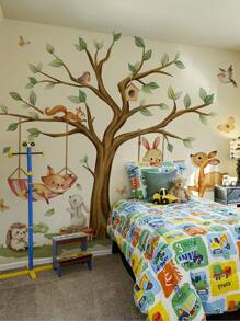 1pc/1set2pcs/1set3pcs Forest Tree Animal Tiger Fox Bear Rabbit Kitten Wall Stickers, Decorative For Baby Room, Living Room, Bedroom