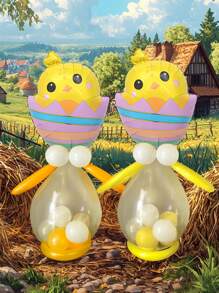 17pcs/Set Easter Chick/Egg Shaped Foil Balloons - 5 Inches And Oblong, Yellow And Orange Latex Balloons, Yellow/Orange Party Decorations, Suitable For Easter Celebration