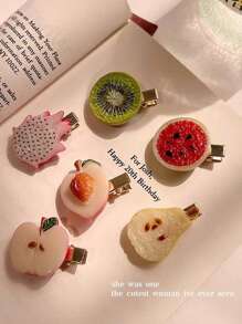 12pcs Lifelike Fruit Hair Clips For Women, Cute Quirky Bangs Clips Kiwi Hair Accessories (No Card),Hair Barrettes Claw Clips, School Stuff - Multicolor - View 3