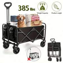 1pc Heavy Duty 385lbs Capacity Foldable Garden Cart, Multi-Function Collapsible Utility Wagon With All-Terrain Wheels, For Camping, Grocery, Travel, Gardening, Shopping, Beach, Lawn, Sports, Picnic, Food Transport, Black