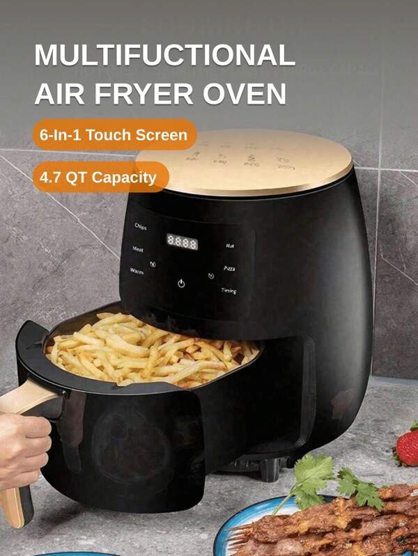 4.7QT Large Capacity Smart Automatic Household Fryer With Multi-Function LED Touchscreen Can Be Used For Frying, Electric Oven, Chicken, Microwave Oven