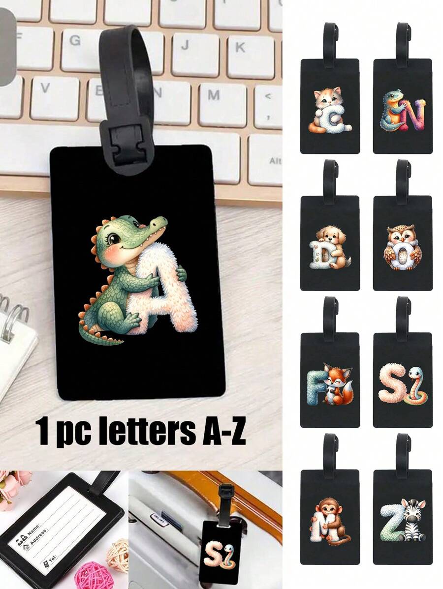 Animal Pattern Initials A-Z, First Letter Luggage Tag Pvc Luggage Tag, Fashionable Animal Design, First Letter Of Name, Carnival Cruise Luggage Tag Personalized Luggage Tag Cute Luggage Tag Id Card Address Card Boarding Pass Portable Luggage Tag Travel Enthusiasts Preferred Gift, Travel Luggage Tag,Baggage Tag,Suitcase Tag,Mother's Day, Best Gift For Travel Enthusiasts. - Black - View 1