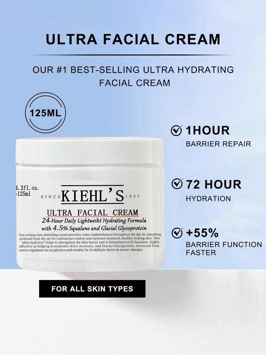 Kiehl's Ultra Facial Cream 24-Hour Daily Lightweiht Hydrating Formula-With 4.5% Squalane And Glacial Glycoprotein 4.2 Fl.Oz./125ml - 全新高保濕霜125ml - 查看 1
