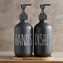 LEAPAIR 500ml PET 黑色洗手液乳液瓶哑光波士顿瓶按压分体瓶洗手液盒皂液器带泵皂液瓶带托盘 - 黑色 - 查看 2