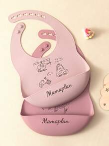 2pcs Personalized Name Pattern Silicone Bibs, Solid Color Bibs, Customized Feeding Supplies, Personalized Gift, Baby Led Weaning - Multicolor - View 5