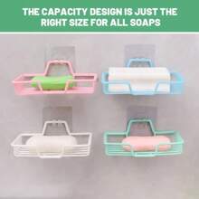 壁挂式塑料肥皂架便携式肥皂盒粘性无需钻孔浴室配件易于安装适用于浴室厨房淋浴墙 - 白色 - 查看 7
