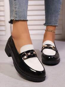 Damen Große Größen Mode Plateau Pumps mit rundem Zehenbereich und Schlupfeinsatz, Metallkettendekor, rutschfest, atmungsaktiv, bequeme High Heels Schuhe