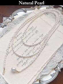 1pc Multi-Layer Natural Pearl Necklace, White, Long, Fashion & Personalized Style, Suitable For Daily Wear And Gifting