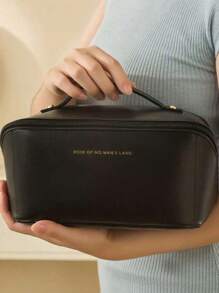 1 件 PU 皮革化妆包，旅行收纳洗漱包，女士浴室收纳化妆包，大容量，多功能手提包