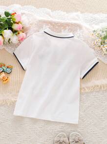 Girls Short Sleeve T-Shirt, Elegant Lace Collar Embroidered Polo Shirt, Soft & Breathable, White School Uniform Top For Little & Big Girls, Summer New Tween Girl Clothing - White - View 2