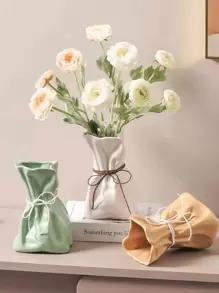 Jarrón decorativo inspirado en telas hecho a mano con lazo - Decoración del hogar minimalista moderna en forma de bolsa con tonos pastel para escritorio/estantería/sala de estar - Pieza versátil de exhibición para interiores con estilo bohemio y decoración de eventos - Recipiente de acento listo para regalar