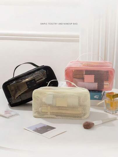 1 件大容量马卡龙色清新风格高品质纹理多功能网状化妆品收纳包，化妆包收纳包女士化妆包女孩卫生棉条收纳包，钱包包便携式化妆刷收纳手拿包带拉链封口适用于口红、迷你刷子、护肤品、蓝牙耳机、小物件、家居、礼品、节日和假期万圣节圣诞节多用途