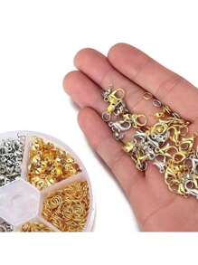 340pcs Accessories 6-Grid Box Assortment: Lobster Clasps, O-Rings, Cord Ends. DIY Jewelry Making Tool Set, Jewelry Making Kit, Versatile Beading Supplies