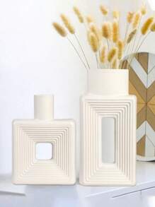 1pc White Square Vase, Home Decor, Minimalist Nordic Bohemian Style, Suitable For Living Room, Bookshelf, Dining Table, Bookcase, Fireplace And Foyer Decoration. Rama Decor - Multicolor - View 6