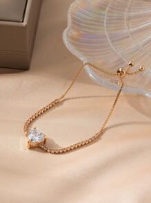 1 قطعة سوار انيق مرصع بحجر المكعب على شكل قلب باللون الذهبي/الفضي مناسب للنساء