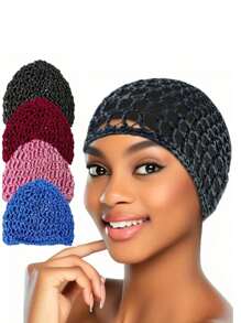 1/4 Pcs Handmade Crocheted Sleep Cap/Hat, Hair Net For Women, Suitable For Daily Washing Face, Makeup, Sleeping Hair Sleep Cap - Multicolor - View 13