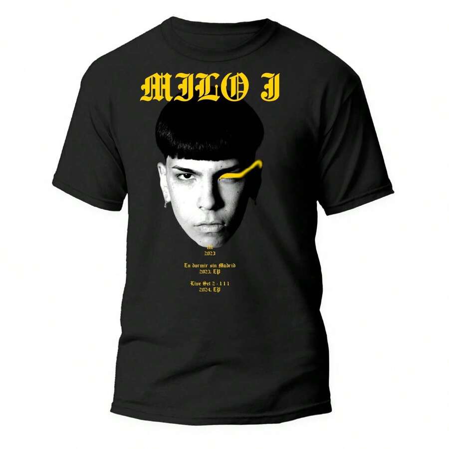 PLAYERA NEGRA, ESTAMPADO ROSTRO DE MILO J 100% ALGODON - Negro - Ver 1