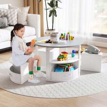 Lifezeal 5 Piece Kids Play Table And Chairs Set Round Nesting Table Toddler Furniture Gray/Natural - Grey - View 3