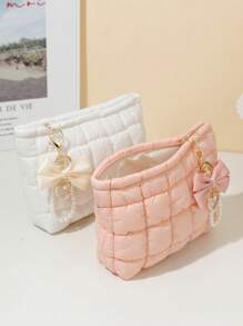 1 Uroczy wisiorek z kokardą z pereł + Modna torebka kopertówka w kratkę, swobodna torebka kopertówka, ciepła pluszowa torba puchowa, elastyczne szwy do przechowywania makijażu, pikowana torba, wygodna torba, zimowa torba do przechowywania makijażu, kosmetyczka, mini torba, mała kosmetyczka, akcesoria, stojak na kosmetyki, kosmetyczka, kosmetyczka, niezbędne rzeczy w podróży, akcesoria damskie, przybory podróżne, kosmetyczka, kosmetyczka, kosmetyczka