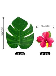 60件热带派对装饰品，包括热带棕榈叶、芙蓉花仿真叶，适用于夏威夷草裙舞派对、丛林海滩主题烧烤生日派对餐桌装饰。仿真棕榈叶可用于夏威夷丛林主题派对、海滩生日派对、桌面和墙面装饰、户外烧烤、绿色植物装饰。 - 彩色 - 查看 7