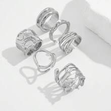 CIREY Set de 6 anillos metálicos asimétricos y texturizados, anillos personalizados unisex, regalo para parejas, regalo de festival