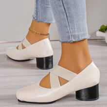 2-3 Inch Platform Mary Jane High Heel Shoes, Vintage Style Versatile Thick Heel Ballet Flats For Women, Spring Autumn - White - View 3