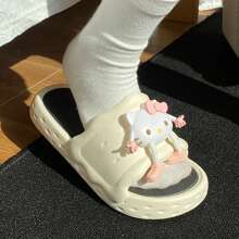 Sanrio Women's Slippers For Indoor Home Use, Anti-Slip Bathroom Shower Sandals. Anti-Slip And Anti-Odor Slippers For Summer Outdoor Wear. Fashionable Cat Design Suitable For All Seasons, Waterproof, Anti-Slip, Deodorizing, Quick Dry, For Indoor And Outdoor Use