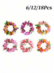 1-18 piezas Coronas florales hawaianas, diadema tropical de flores de Luau, tocado de leis, corona floral talla grande gruesa para decoración de fiestas de verano en la playa o piscina, decoración, suministros y favores, fiesta con temática de Hawái