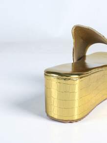 简约舒适厚底拖鞋，新款金色露趾厚底坡跟沙滩拖鞋，适合春夏季 - 金色 - 查看 3