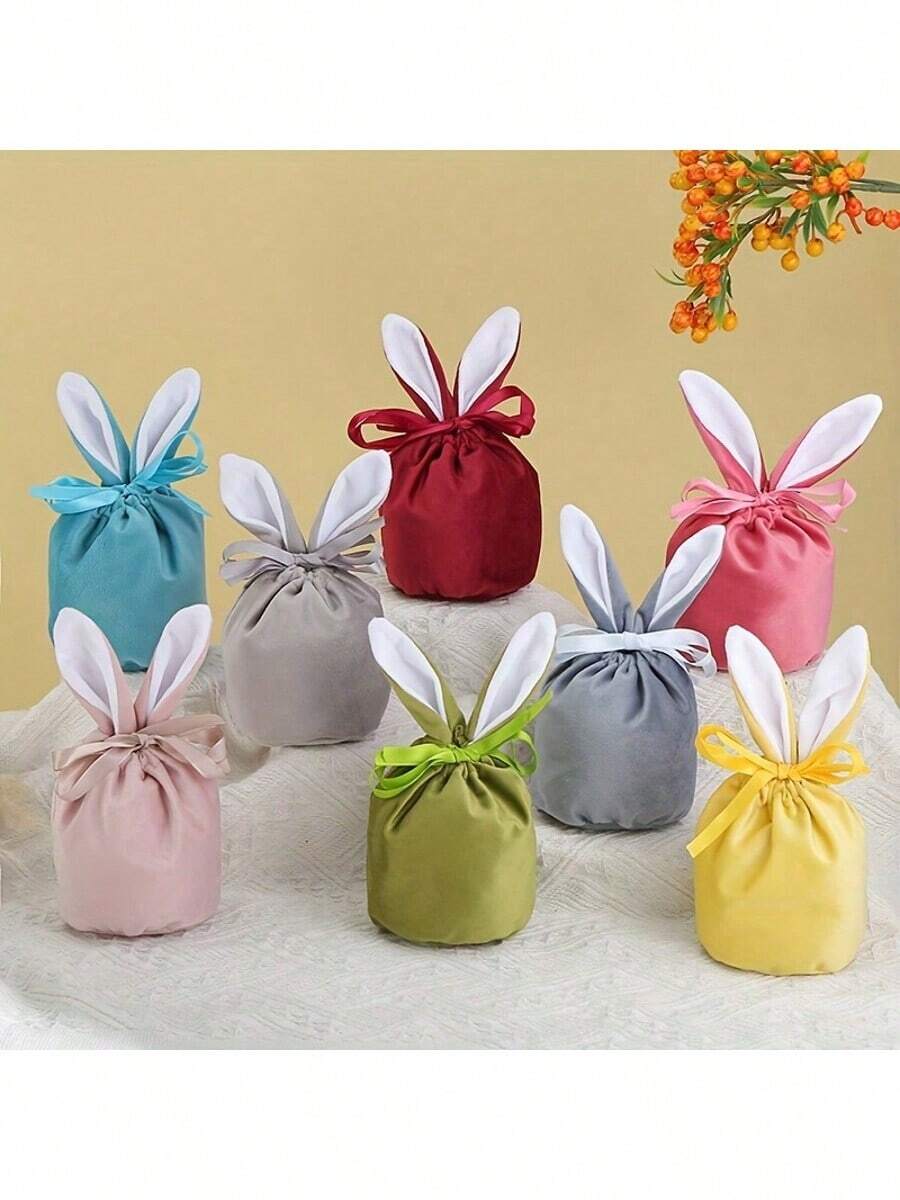 5 件复活节兔子天鹅绒抽绳礼品袋，带兔耳朵的天鹅绒复活节彩蛋袋 - 适用于婚礼、新娘送礼会、生日的多用途派对礼品袋 - 复活节、感恩节的节日装饰 - 糖果盒创意可爱复活节装饰派对礼物、礼品盒、礼品袋、礼品袋、伴娘礼物、香囊袋、Martisor、巧克力盒、花束配件、花束、鲜花包装纸、包装纸 - 彩色 - 查看 1