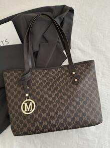 欧美跨境个性大容量字母极简印花手提包女新款菱格通勤单肩包 - 咖啡 - 查看 8