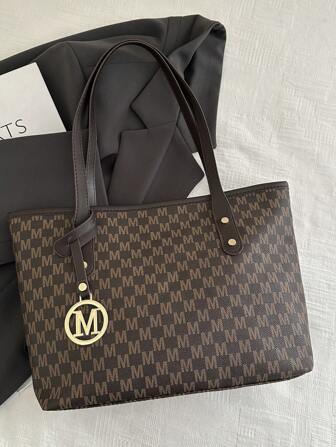 European And American Cross-Border Personalized Large Capacity Letter Minimalist Printed Tote Bag, Women's New Rhombus Commuter Shoulder Bag