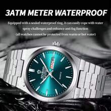 1pc Men's Watch Silver Green 50m Waterproof Rust-Proof 316 Stainless Steel Luminous Hands Japan Imported Quartz Automatic Movement - High-Quality Built-In Long-Life Japan Battery English Sunday Calendar Precise Timekeeping Men's Birthday Gift Husband Father's Day Wedding Souvenir - Bạc - Xem 6