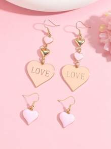 1/2 Pairs Multi-Color Fashion Heart-Shaped Metal LOVE Enamel Pendant Earring Set, Suitable For Women Daily Wear, Valentine's Day Gift,Mom,Mother,Mother's Day,Gift