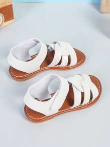 1 双带钩环带的米色玛丽珍凉鞋，编织设计，圆头，休闲正装鞋，适合 3-15 岁儿童，2025 年春夏新品 - 米色 - 查看 7