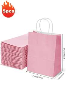 5/10个装 中号粉色/棕色牛皮纸袋，生日礼物袋，可重复使用礼品袋，派对回礼袋，婚礼礼物袋，情人节礼物袋，母亲节礼物袋，圣诞节礼物袋，新年礼物袋，斋月礼物袋 - 彩色 - 查看 16