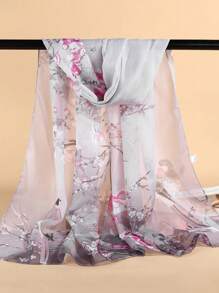 1PC Women's Bohemian Elegant Leisure Flower And Bird Printed Chiffon Scarf, Lightweight And Breathable, Easy To Carry, Can Be Used For Hair Accessories, Collar Decoration, And Is The Best Choice For Travel Accessories - Pink - View 2