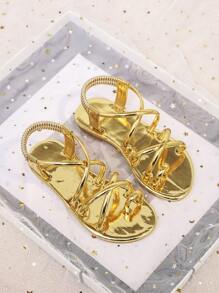 2025 Summer New Girls Set Toe Elastic Buckle Flat Round Toe Comfortable Non-Slip Beach Fashion Sandals
