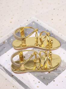 2025 Summer New Girls Set Toe Elastic Buckle Flat Round Toe Comfortable Non-Slip Beach Fashion Sandals