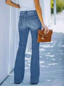 Women's Casual Personalized Multi-Button Slim Fit Flare Jeans - Dark Wash - View 2