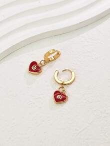 1对时尚经典百搭通勤优雅精致心形耳环（女士款） - 金黃色 - 查看 2