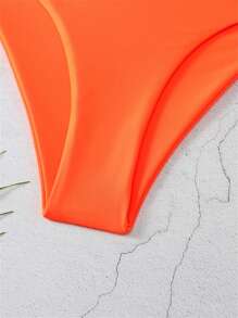 Women's Low Waist Bikini Bottoms Swim Shorts Solid Colour Side Tie Bathing Suit Bottoms For Holiday Seaside Beachwear Swimwear - Orange - View 9